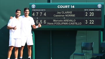 El partido de la ronda de 64 fue larguísimo ya que jugaron contra los británicos Jay Clarke y Cameron Norrie a cinco sets y el tie break se definió luego de cinco horas y 42 juegos con marcador a favor de la dupla latina.