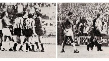 Momento en el que Guruceta expulsa a Rojo en San Mam&eacute;s durante un Athletic-Atl&eacute;tico de 1977.