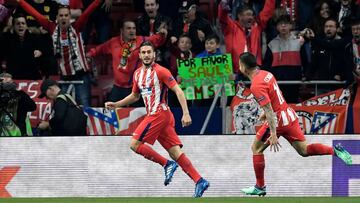 Koke corre celebrando su gol al Sporting, el 1-0. 