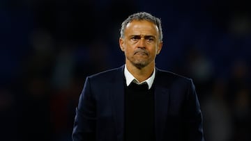 Soccer Football - Champions League - Paris St Germain v Atletico Madrid - Parc des Princes, Paris, France - November 6, 2024 Paris St Germain coach Luis Enrique looks dejected after the match REUTERS/Christian Hartmann