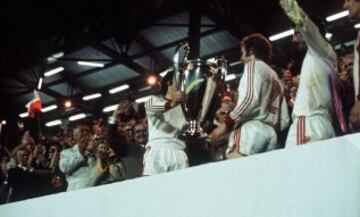 El 17 de mayo de 1974 se disputó en Heysel el segundo partido de la final de la Copa de Europa entre el Bayern Múnich y el Atlético de Madrid. Celebración de los alemanes.