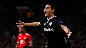 Soccer Football - Champions League Round of 16 Second Leg - Manchester United vs Sevilla - Old Trafford, Manchester, Britain - March 13, 2018 Sevilla’s Wissam Ben Yedder celebrates scoring a goal Action Images via Reuters/Jason Cairnduff