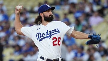 Los Angeles (United States), 19/08/2023.- Los Angeles Dodgers' starting pitcher Tony Gonsolin throws a baseball during the first inning of a Major League Baseball (MLB) game between the Miami Marlins and the Los Angeles Dodgers at Dodger Stadium in Los Angeles, California, USA, 18 August 2023. EFE/EPA/ALLISON DINNER
