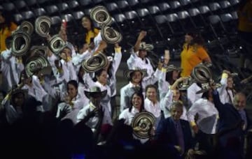 The Colombia  team enters the stadium during the opening ceremony for the 2015 Pan American Games at the Rogers Centre in Toronto, Ontario, on July 10, 2015. AFP PHOTO/OMAR TORRES