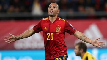 CADIZ, SPAIN - NOVEMBER 15: Santi Cazorla of Spain celebrates after scoring his team&#039;s second goal during the UEFA Euro 2020 Qualifier between Spain and Malta on November 15, 2019 in Cadiz, Spain. 