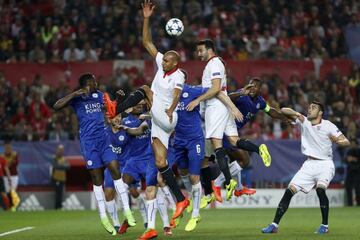 Rami nearly extends Sevilla's lead late on with a driving header.