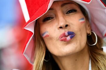 Aficionada francesa pintada con los colores de su selección.