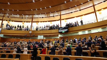 People's Party (PP) members applaud to the Venezuelan opposition standing above during a session at the Spanish Senate in Madrid, Spain, September 18, 2024. REUTERS/Violeta Santos Moura