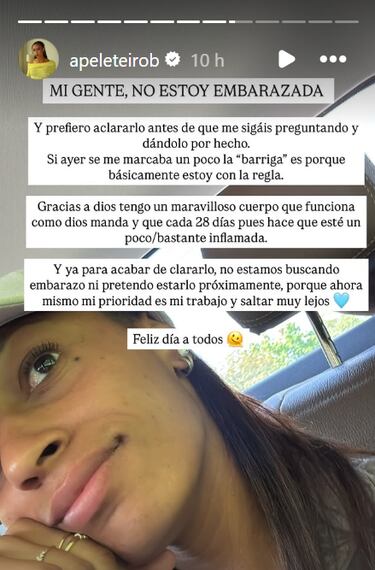 Peleteiro niega el embarazo: “Si se me marcaba la ‘barriga’, es porque estoy con la regla”