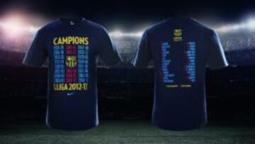 Camiseta conmemorativa de Nike al FC Barcelona, por la consecuci&oacute; del t&iacute;tulo liguero 2012-13.