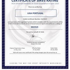 LIGA Portugal is SIRVS certified: SIGA signals a new era on sport governance