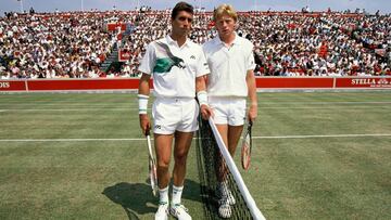 Ivan Lendl y Boris Becker antes de la final del Stella Artois Championships en el Torneo de Queen&#039;s de 1990 en Londres.