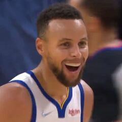 Stephen Curry y un triple de locura, su reacción lo es todo