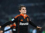 Nico Paz celebra un gol a la Lazio.