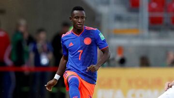 Iván Angulo durante un partido con la Selección Colombia en el Mundial Sub 20.