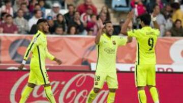 Neymar junto a Alba y Luis Suárez, protagonistas de los tres goles del Barcelona.