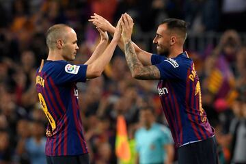 Andres Iniesta walks off the pitch. Iniesta, who joined Barcelona's academy 22 years ago, played his final game for the club.