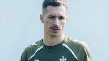 Bryan Zaragoza durante el entrenamiento de hoy con el Celta.