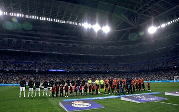 Formación de los equipos del Real Madrid y Shakhtar Donetsk.