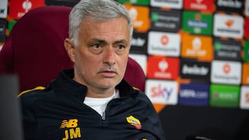 ROME, ITALY - MARCH 08: AS Roma coach Jos¨¨ Mourinho during a press conference before the UEFA Europa League round of 16 leg one match against Real Sociedad at Centro Sportivo Fulvio Bernardini on March 08, 2023 in Rome, Italy. (Photo by Fabio Rossi/AS Roma via Getty Images)