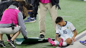 ORLANDO, FL - FEBRUARY 21: Lorena Benitez #16 of Argentina sits in the bench after an injury against Canada during the second half of the SheBelieves Cup at Exploria Stadium on February 21, 2021 in Orlando, Florida.   Alex Menendez/ Getty Images/AFP
 == FOR NEWSPAPERS, INTERNET, TELCOS &amp; TELEVISION USE ONLY ==