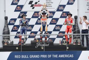 MotoGP. Marc Márquez, el ganador del GP de Las Américas. Jorge Lorenzo segundo y Iannone tercero.