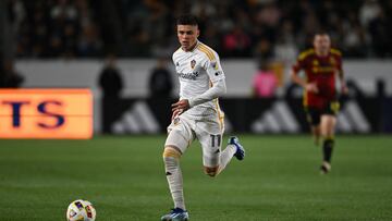 Mar 30, 2024; Carson, California, USA; LA Galaxy forward Gabriel Pec (11) controls the ball against the Seattle Sounders FC during the first half at Dignity Health Sports Park. Mandatory Credit: Jonathan Hui-USA TODAY Sports