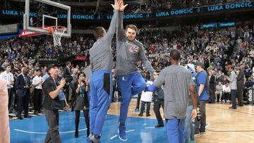 DALLAS, TX - NOVEMBER 17: Luka Doncic #77 of the Dallas Mavericks is introduced before the game against the Golden State Warriors on November 17, 2018 at the American Airlines Center in Dallas, Texas. NOTE TO USER: User expressly acknowledges and agrees that, by downloading and/or using this photograph, user is consenting to the terms and conditions of the Getty Images License Agreement. Mandatory Copyright Notice: Copyright 2018 NBAE (Photo by Glenn James/NBAE via Getty Images)