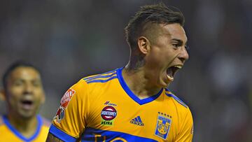 Futbol, Leon vs Tigres UANL
El jugador de Tigres UANL Eduardo Vargas, celebra su gol contra Leon durante el partido de primera division en el estadio Leon, en Leon Mexico.
22/11/2017
Mexsport/Photosport
********
Football, Leon vs Tigres UANL
Tigre