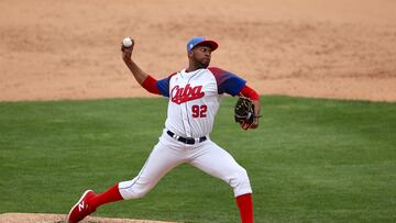 Taichung (Taiwan), 12/03/2023.- Raidel Martinez of Cuba in action during the 2023 World Baseball Classic match between Taiwan and Cuba at Taichung intercontinental baseball stadium in Taichung, Taiwan, 12 March 2023. EFE/EPA/RITCHIE B. TONGO
