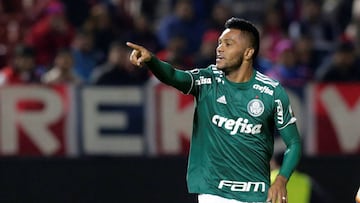 Miguel Borja celebrando uno de sus goles en el triunfo de Palmeiras sobre Cerro Porteño por Copa Libertadores