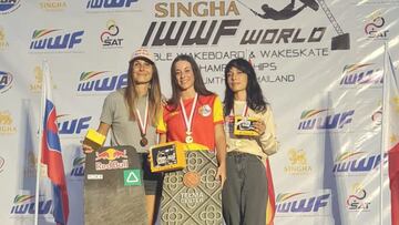 Podio de la categoría Wakeskate Open femenina en los IWWF World Championships 2022 de Singha (Tailandia).