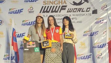 Podio de la categor&iacute;a Wakeskate Open femenina en los IWWF World Championships 2022 de Singha (Tailandia).