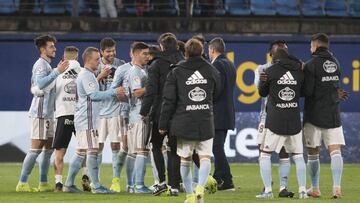 Los jugadores del Celta celebran la victoria ante el Villarreal.