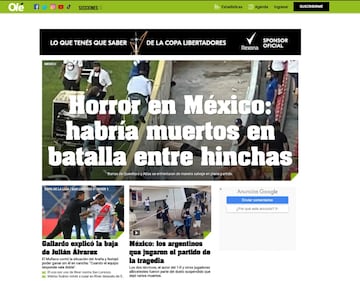 Esto fue lo que publicó el diario Olé en su portal de internet