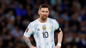 FILE PHOTO: Soccer Football - South American Qualifiers - Argentina v Venezuela - Estadio La Bombonera, Buenos Aires, Argentina - March 25, 2022 Argentina's Lionel Messi reacts REUTERS/Agustin Marcarian/File Photo