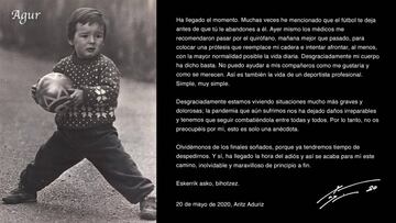 La emotiva carta con la que se despide Aduriz del fútbol
