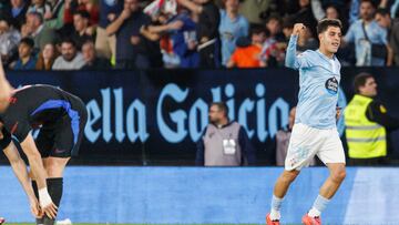 Hugo Álvarez celebra el gol anotado contra el Barcelona en Balaídos.