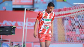 Johan Rojas of Necaxa during the 13th round match between Necaxa and Queretaro as part of the Liga BBVA MX, Torneo Clausura 2025 at Victoria Stadium, on March 28, 2025 in Aguascalientes, Mexico.