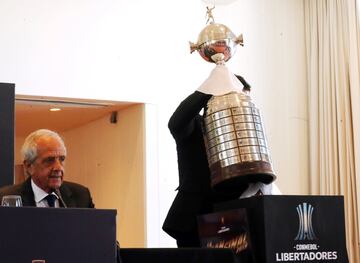 River Plate President Rodolfo D'Onofrio pictured with the Copa Libertadores