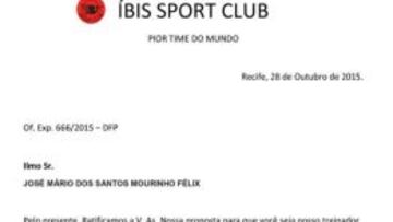 Comunicado del Ibis Sport Club en el que ofrecen un contrato a Jos&eacute; Mourinho para dirigir al equipo.