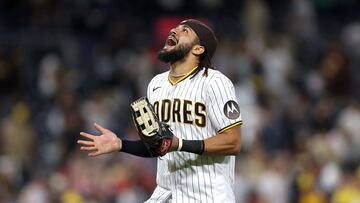 SAN DIEGO, CALIFORNIA - SEPTEMBER 05: Fernando Tatis Jr. #23 of the San Diego Padres reacts after defeating the Philadelphia Phillies 8-0 in a game at PETCO Park on September 05, 2023 in San Diego, California. Sean M. Haffey/Getty Images/AFP (Photo by Sean M. Haffey / GETTY IMAGES NORTH AMERICA / Getty Images via AFP)