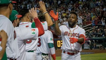 Phoenix (United States), 11/03/2023.- Randy Arozarena of Mexico celebrates a homerun against Colombia during the Colombia vs Mexico Pool C game of the 2023 World Baseball Classic at Chase Field in Phoenix, Arizona, USA, 11 March 2023. (Estados Unidos, Fénix) EFE/EPA/Rick D'Elia