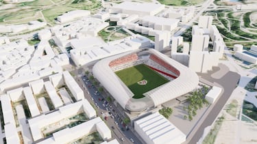 El proyecto del nuevo estadio de Vallecas propone un recinto moderno y funcional sin renunciar al barrio. Las imágenes muestran cómo la reorientación y el rediseño permitirían integrar el campo en el mismo corazón urbano que siempre lo ha acogido.