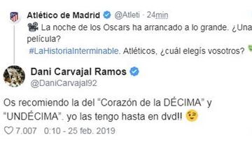 El Atleti ironiza con el penalti a Casemiro: "La historia interminable" y Carvajal contesta