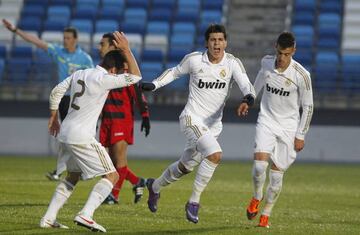 Morata, Joselu y de espaldas Carvajal, con el Real Madrid Castilla.