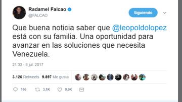 Falcao celebró la salida de la cárcel de Leopoldo López