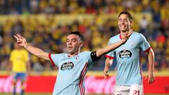 Iago Aspas celebra con Emre Mor el segundo tanto del Celta en el Estadio de Gran Canaria. 