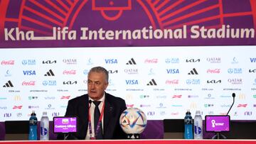 DOHA, QATAR - NOVEMBER 29: Gustavo Alfaro, Head Coach of Ecuador, attends a post match press conference after the FIFA World Cup Qatar 2022 Group A match between Ecuador and Senegal at Khalifa International Stadium on November 29, 2022 in Doha, Qatar. (Photo by Maddie Meyer - FIFA/FIFA via Getty Images)