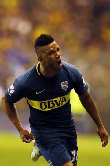 Buenos Aires, 11 Febrero 2018 Argentina
SUPERLIGA
Boca vs Temperley en el Estadio La Bombonera.
Festejo de Gol  Frank Fabra de Boca Juniors
Foto Ortiz Gustavo